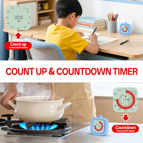 Digital Visual Timer for Kids 12hours Countdown countup Kitchen Timer Student Timer Gym Timer (White)