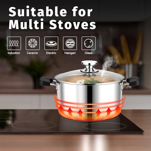 8 Quart Tri ply Stainless Steel Stock Pot with Lid for Cooking