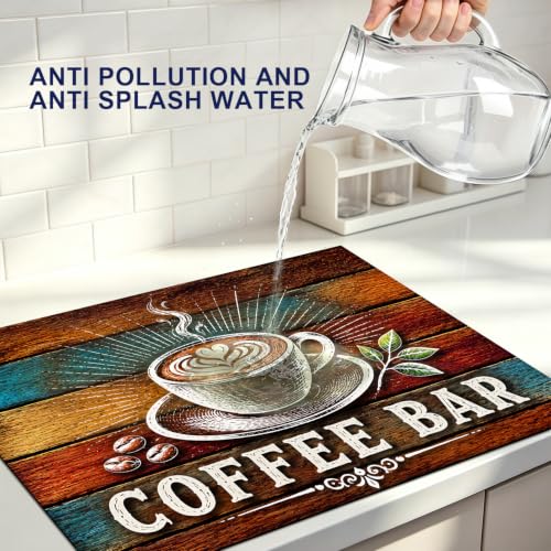 Vintage Coffee Bar Dish Drying Mat 18x24 Inch (10 / 18" x 24")