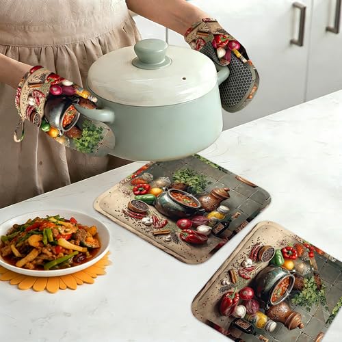 Herbs Spices Seasonings Oven Mitts and Pot Holders Set of 4 (Herbs Spices Seasonings)