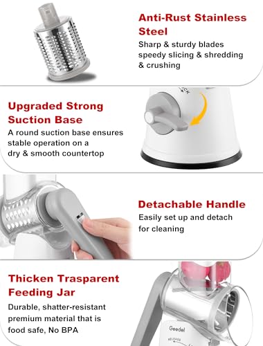 Rotary Cheese Grater Hand Crank (Grey White / 5 Blades)