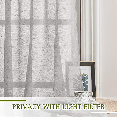 Sheer Linen Bedroom Window Curtains 84 inches Length (52"W x 84"L (Pack of 2) / Grey)