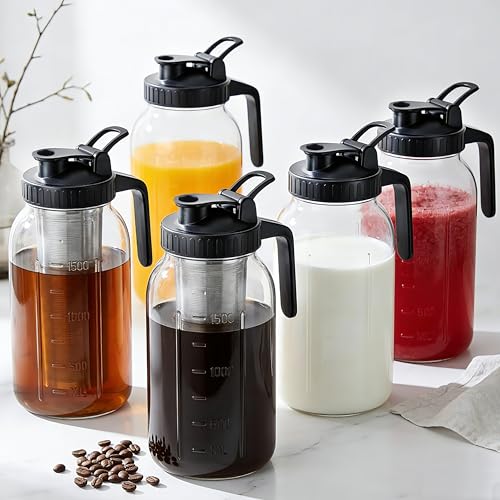Cold Brew Coffee Maker 32 Oz Wide Mouth Mason Jar Pitcher With stainless steel Filter 1 Quart Airtight & Leak (32 OZ Cold Brew Coffee Maker Black)