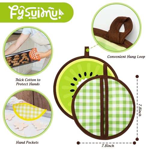 4 Pack Fruit Pot Holder Heat Resistant Orange Lemon Kiwi Watermelon Kitchen Hot Pad Pan Potholder Oven Mitt Trivet Mat for Countertop Table Baking Cooking