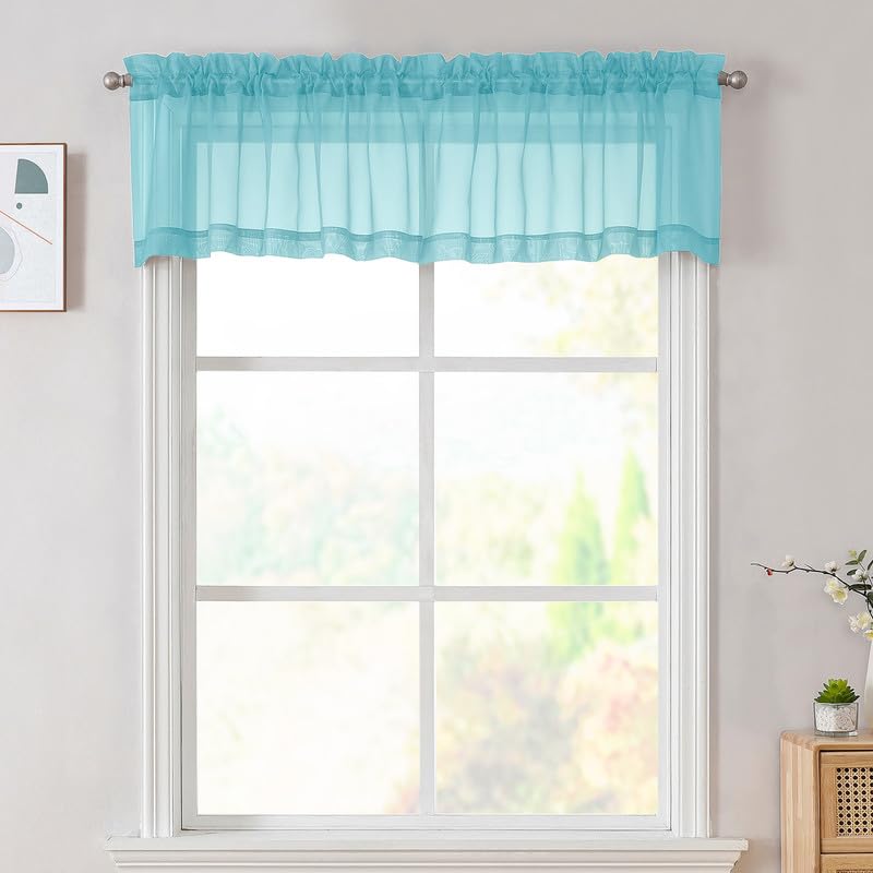 Aqua Sheer Valances for Windows 14 Inch Length 2 Pcs (Aqua / 42"W x 14"L (Pack of 2))