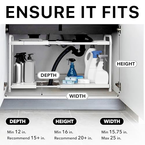 Under Sink 2 Tier Heavy Duty Expandable Organizer (Expandable Shelf / White)