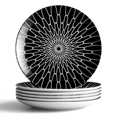 8 Inch Salad Plates Set of 6 (Black plates with white Grid / 8 inch)