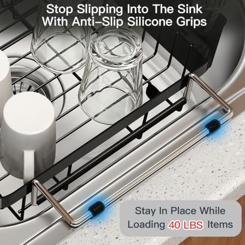 Expandable Dish Drying Rack Over The Sink with Anti Slip Grip (Black / For 13-30" W Sink)