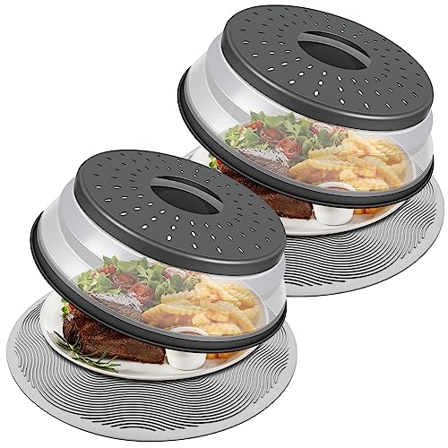 Pack 2 LekDrok Microwave Food Cover with Mat 12 Inch (2*(Cover+12"Mat))
