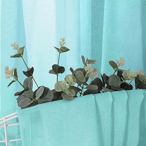Sheer Curtain Linen Textured Bedroom Curtains Sheer Light Filtering Rod Pocket Voile Curtain for Living Room (54"W x 95"L (Pack of 2) / Crystal Blue)