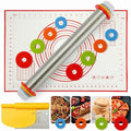 Rolling Pin Rolling Pins Thickness Rings and Silicone Baking Pastry Mat Set