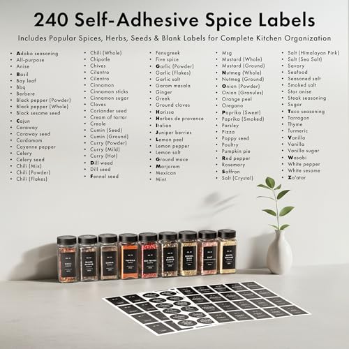 Glass Spice Jars with Label (Black Stainless Steel Lid)