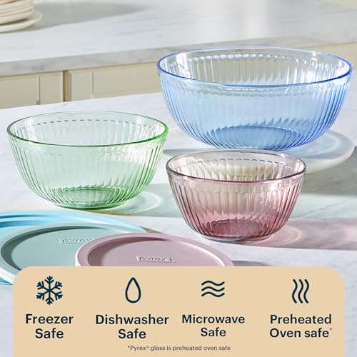Colors (3-Pack) Sculpted Tinted Glass Mixing Bowls with Plastic Lids (3 Pack, Small/Medium/Large, With Lids / Pink, Green, Blue)