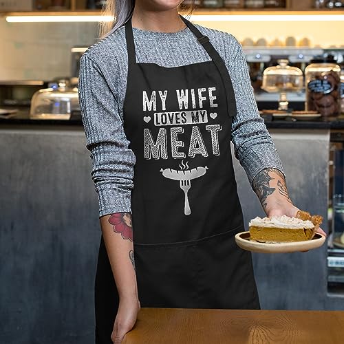 Aprons For Husband BBQ Cooking Baking Grilling Funny Aprons for Men Anniversary Birthday Valentines Apron with Pockets Gifts (Husband)