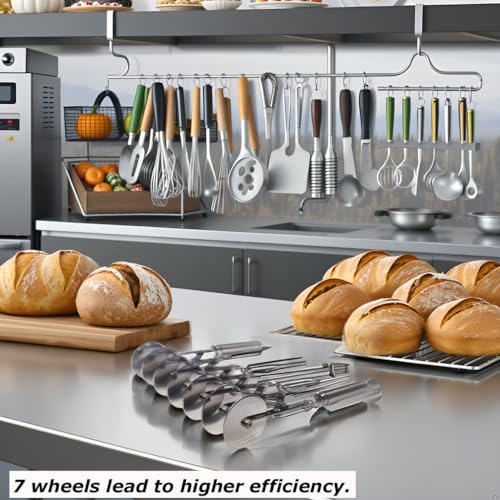 Brand Pastry Cutter with Grinder Spaghetti Dough Roller Knife Stainless Steel Pizza Slicer Pasta Wheeling Attice Roller Adjustable Dough Divider with Handle (7 Wheels)