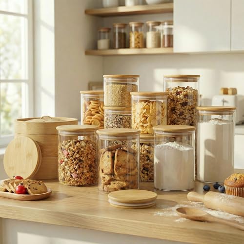 45 oz Round Glass Food Storage Containers with Airtight Bamboo Lids (45oz 3 Pack)