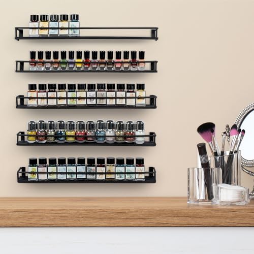 Set of 5 Black Metal Wall Mounted Nail Polish Display Shelves (Black / Set of 5)