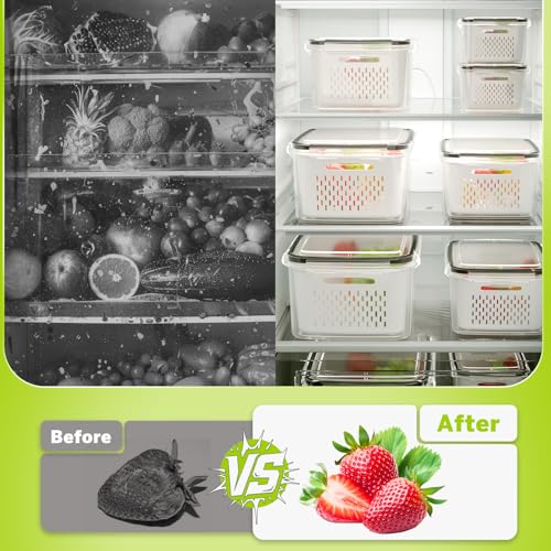6 PCS Fruit Storage Containers for Fridge with 6 Removable Colanders (6 Pack)