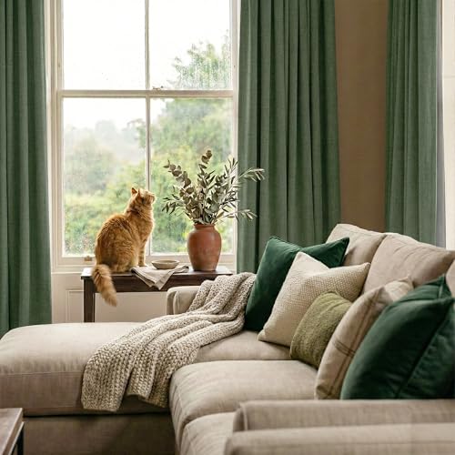 Olive Green 100% Blackout Linen Curtains 102 Inch for Dining Room (Olive Green / 52"W x 102"L (Pack of 2))