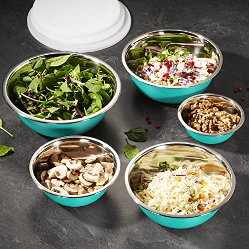 10 Piece Stainless Steel Mixing Bowl Set with Lids for Food Prep & Storage (Mixing Bowls With Lids - Blue)