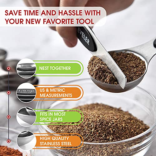 Stainless Steel 8 Magnetic Measuring Spoons Set (Black / 2-Pack)