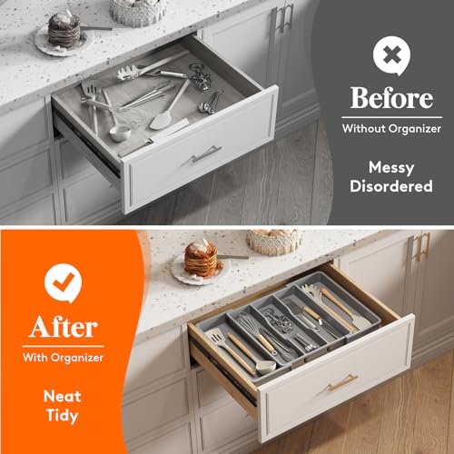 Utensil Organizer for Kitchen Drawers (Gray / Large(13-22''W x 15"D))