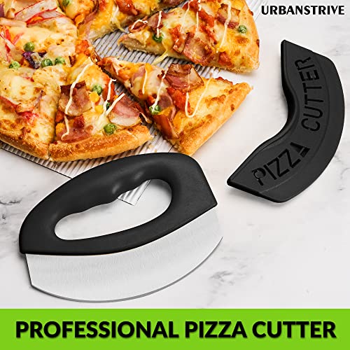 Heavy Duty Stainless Steel Pizza Cutter with Cover (Black)