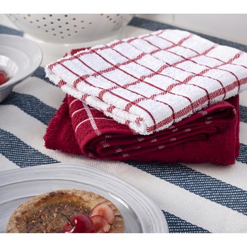 Premium 100% Cotton Terry Check Kitchen Dish Towels (Paprika Red / 3-Pack - Kitchen Towel)