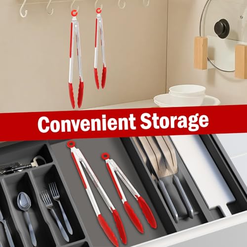 Silicone Kitchen Tongs for Cooking (Red)