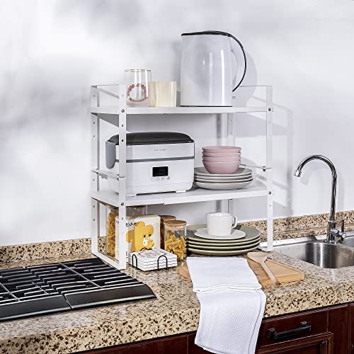 Expandable Cabinet Shelf Organizer Rack (8.7''D*15.7-25.6''W*9.8''H / White-2 Pack)