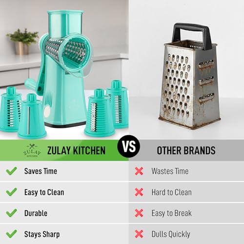 Rotary Cheese Grater Manual Hand Crank 5 Blade Shredder (5 Blades / Teal)
