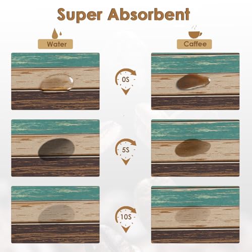 Coffee Mat for Countertops (Farmhouse Teal Brown Wood)