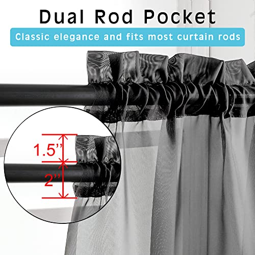 Black Sheer Curtains 36 inches Long (Black / 42"W x 36"L (Pack of 2))