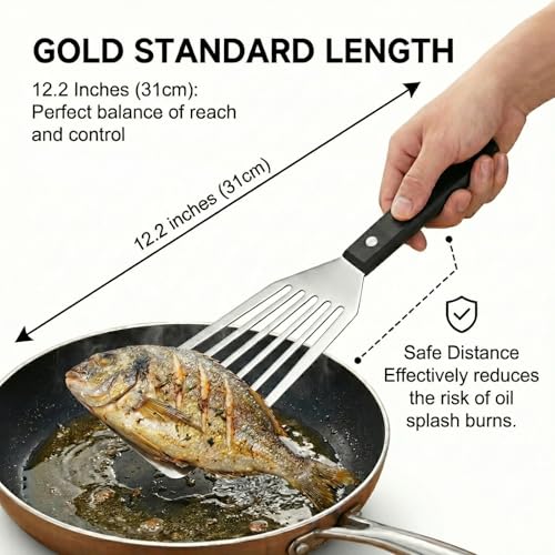 Fish Spatula 12" Stainless Steel Slotted Turner for Cast Iron & Griddle