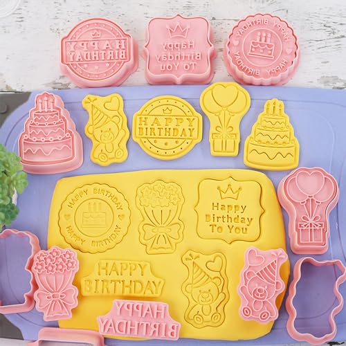 8 Pcs Cookie Cutters Set 3D Holiday Cookie Cutters for Party Baking Decoration (Birthday Theme (8 Pcs))