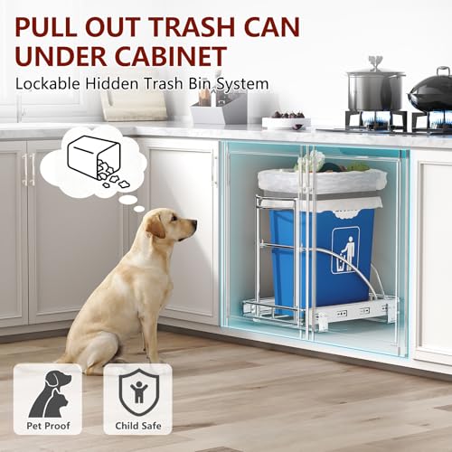 Under Sink Trash Can Pull Out Trash Hidden for 30 (Metallic Silver)