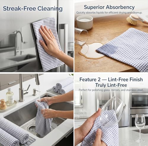 Kitchen Towels Cotton Dish Towels 20”x30” (30" x 20" (Set of 6) / 119 Dot Check Blue)