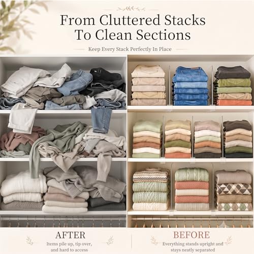 Shelf Dividers Purse Organizer for Closet (Extra Tall: 11" Tall X 12" Deep / Clear:4-pack)