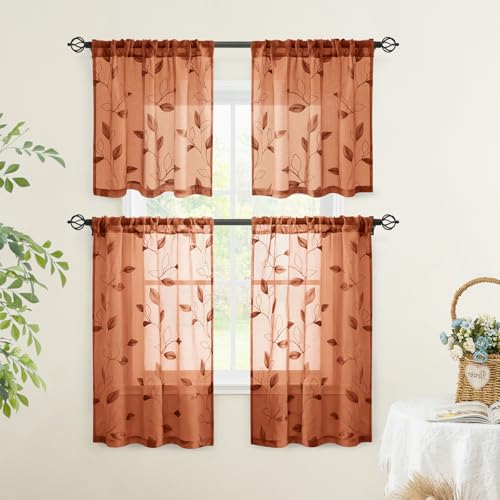 Fall Burnt Orange Kitchen Tier Curtains (30"W x 24"L (Pack of 2) / Burnt Orange)
