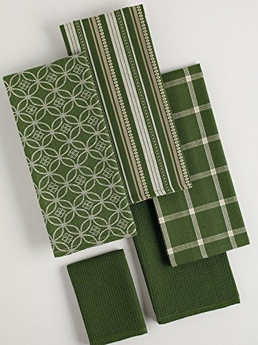 Assorted Woven Kitchen Set (Sage / Dishtowel, 18x28"; Dishcloth, 13x13")