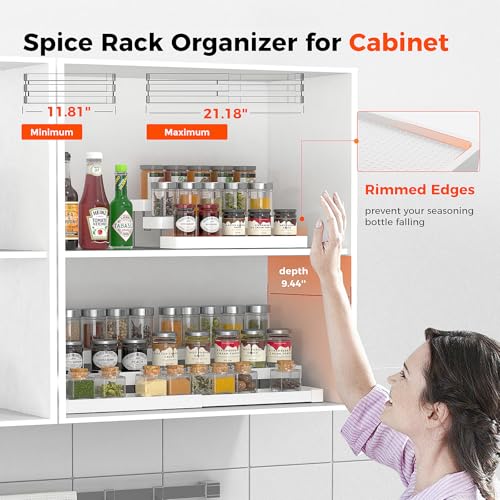 Expandable Spice Rack Organizer for Cabinet (White / 1 Pack)