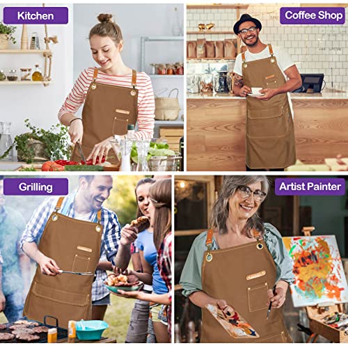 Chef Apron Men Women (Brown, 6 Pack)