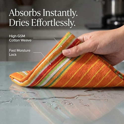 Kitchen Towels Cotton Dish Towels 20”x30” (20" x 30" (Set of 6) / 024 Orange - Stripes)