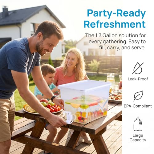 2 Pack 1.3 Gallon Fridge Drink Dispenser with Spigot