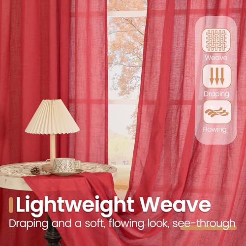 Red Linen Cafe Curtains 36 Inch Length (Red / 24"W x 36"L (Pack of 2))