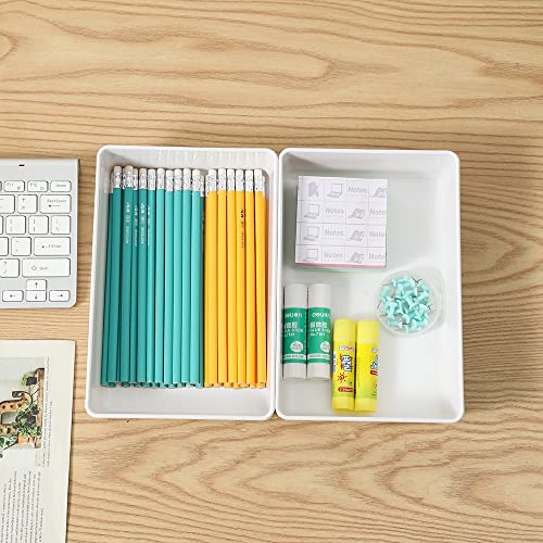 3 Pack White Plastic Drawer Organizer Tray Cutlery Utensil Makeups Drawer Organizers 9" X 6" (3 Pack 9"x6" White Plastic)