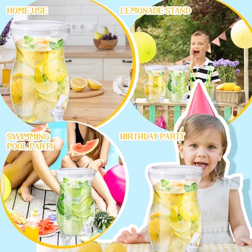 2 Pcs 1 Gallon Plastic Beverage Dispenser with Spigot Clear Summer Kitchen Fridge Drink Dispenser for Parties Lemonade Juice Tea Beer Cold Water (White / Gourd)