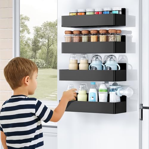 Magnetic Spice Rack for Refrigerator (Black / 2 Pack)