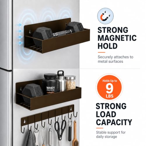 Metal Magnetic Spice Rack 4 Pack with Hook (Bronze / 4-Pack with 1 hook)
