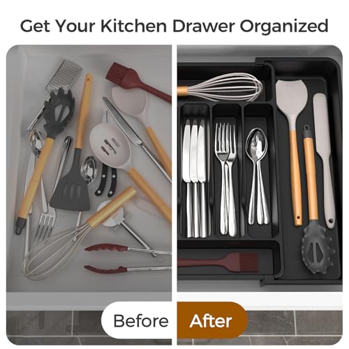 Extra Large Expandable Silverware Organizer (Black)